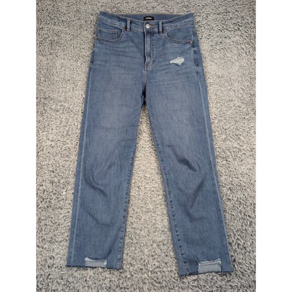 Express Jeans Womens 8 Blue Super High Rise Mom Jean Normcore Distressed Stretch - Picture 3 of 11